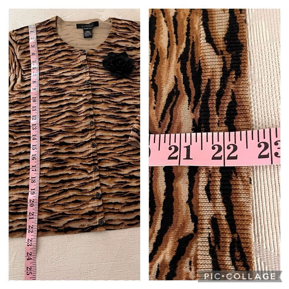 SILX‎ by August Silk Short Cardigan Silk Blend Animal Print Sweater - Picture 6 of 13